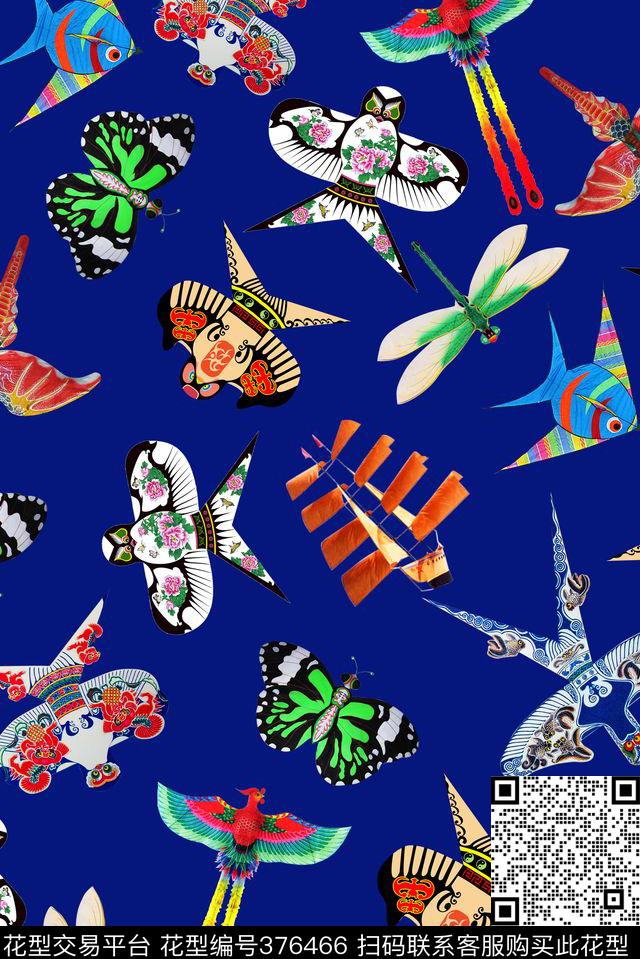 复古风筝民族风花纹数码印花华亿平台下载（图片编号: 376466） - 瓦栏（Walan）