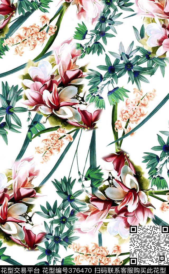 花卉清新多彩数码印花华亿平台下载（图片编号: 376470） - 瓦栏（Walan）