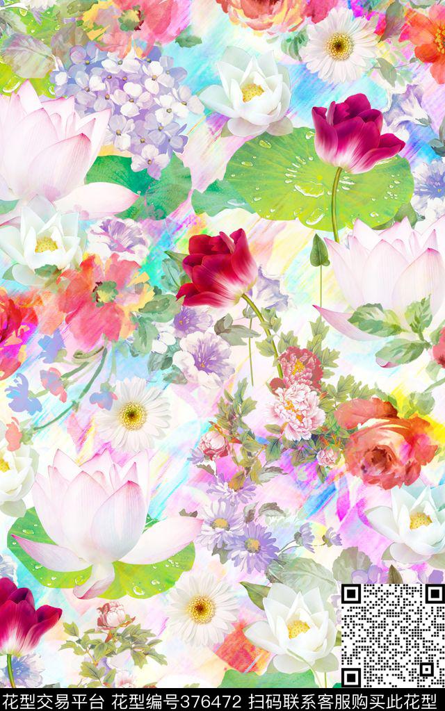 荷花莲花中国风数码印花华亿平台下载（图片编号: 376472） - 瓦栏（Walan）