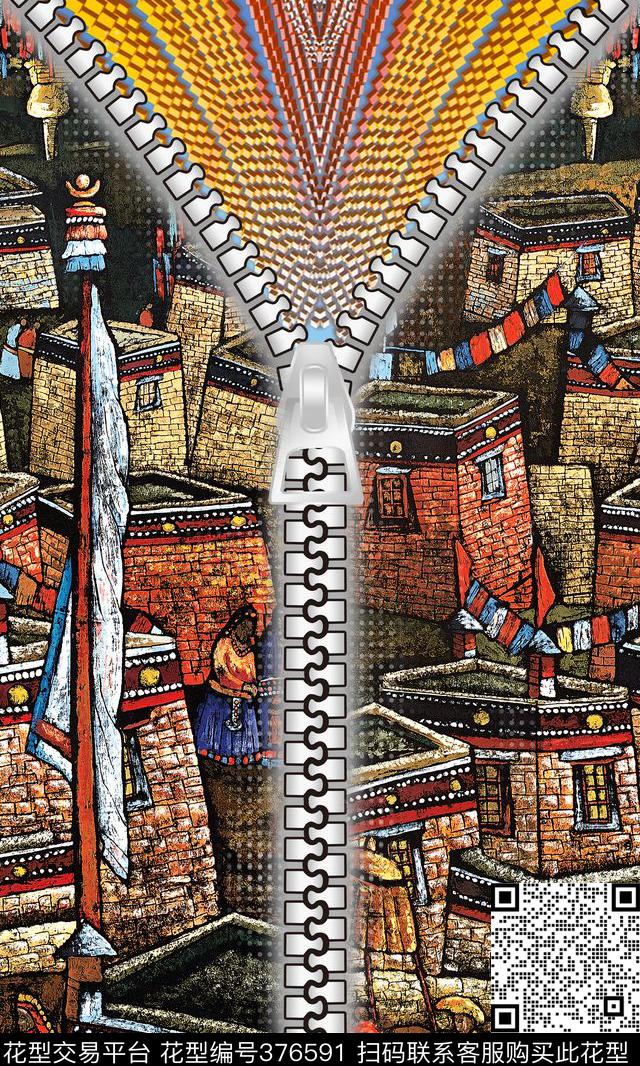 复古几何拉链数码印花华亿平台下载（图片编号: 376591） - 瓦栏（Walan）