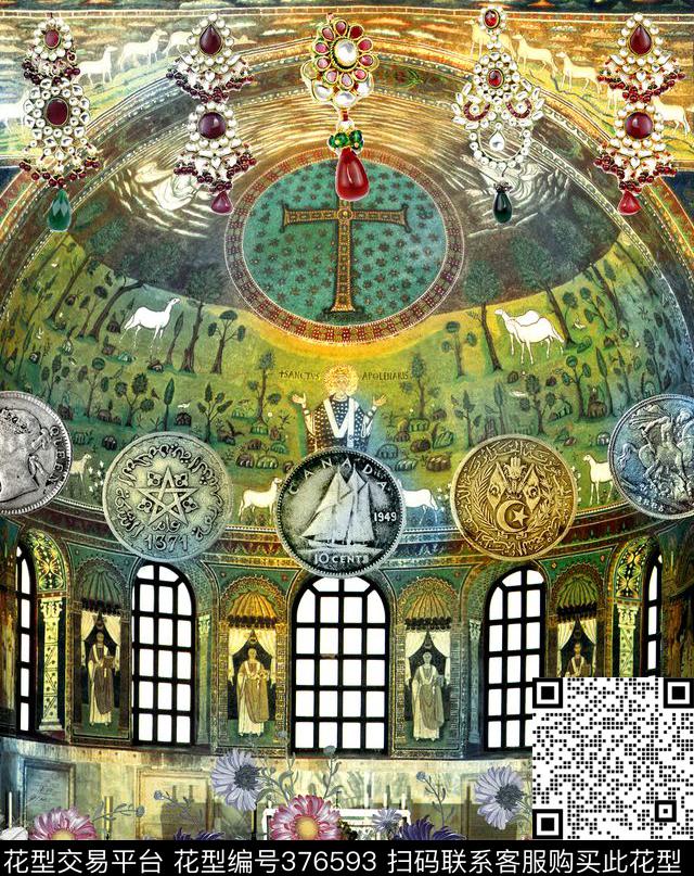 复古教堂金币数码印花华亿平台下载（图片编号: 376593） - 瓦栏（Walan）