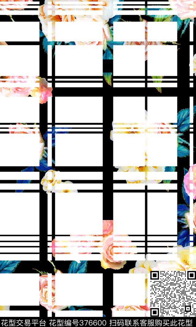 条纹花朵大花数码印花华亿平台下载（图片编号: 376600） - 瓦栏（Walan）