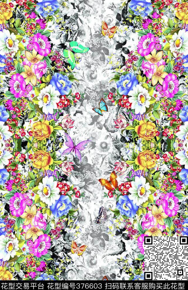 蝴蝶花贲中国风定位女装数码印花华亿平台下载（图片编号: 376603） - 瓦栏（Walan）