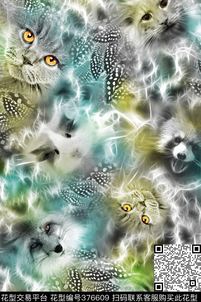 抽象动物羽毛数码印花华亿平台下载（图片编号: 376609） - 瓦栏（Walan）