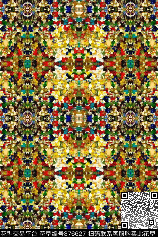 抽象对称色彩数码印花华亿平台下载（图片编号: 376627） - 瓦栏（Walan）