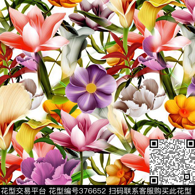 手绘立体逼真花朵花卉数码印花华亿平台下载（图片编号: 376652） - 瓦栏（Walan）