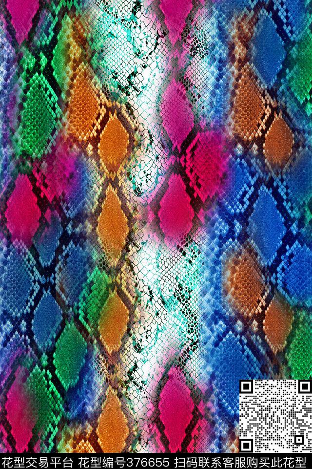 民族多彩蛇皮纹动物纹数码印花华亿平台下载（图片编号: 376655） - 瓦栏（Walan）