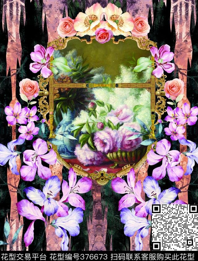 时尚油画花金属花卉数码印花华亿平台下载（图片编号: 376673） - 瓦栏（Walan）