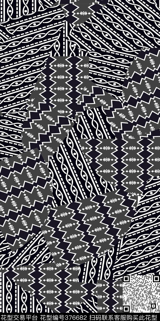 几何图案写意几何机理传统印花华亿平台下载（图片编号: 376682） - 瓦栏（Walan）