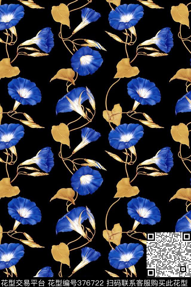 传统喇叭花传统印花华亿平台下载（图片编号: 376722） - 瓦栏（Walan）
