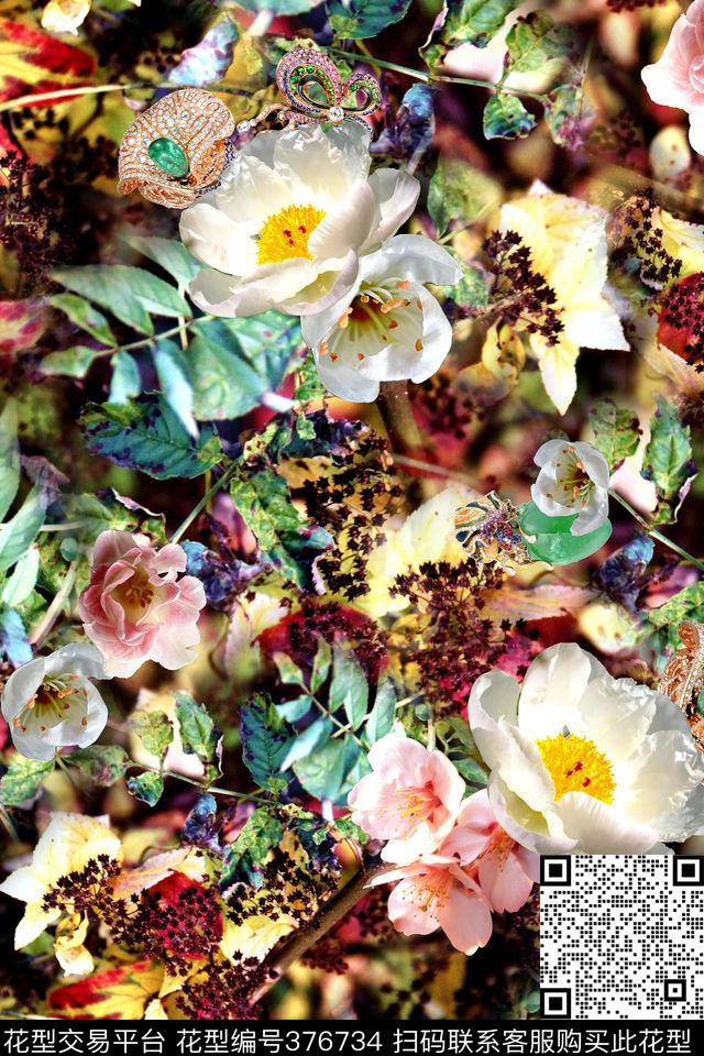 时尚宝石花卉数码印花华亿平台下载（图片编号: 376734） - 瓦栏（Walan）