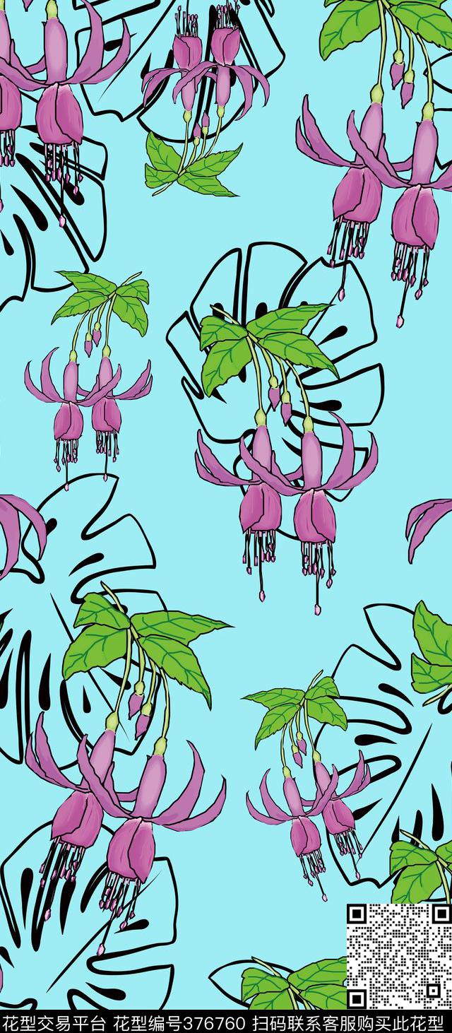 清新简笔花简笔叶子传统印花华亿平台下载（图片编号: 376760） - 瓦栏（Walan）