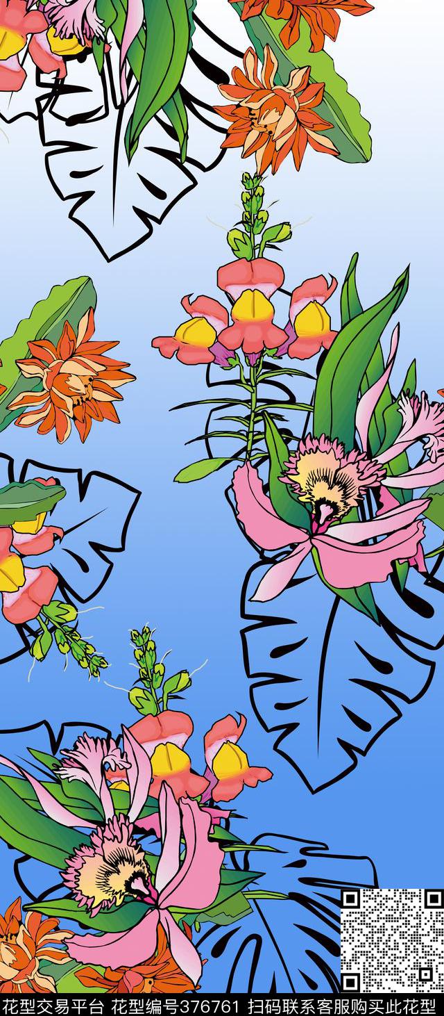 清新简笔花植物花卉传统印花华亿平台下载（图片编号: 376761） - 瓦栏（Walan）