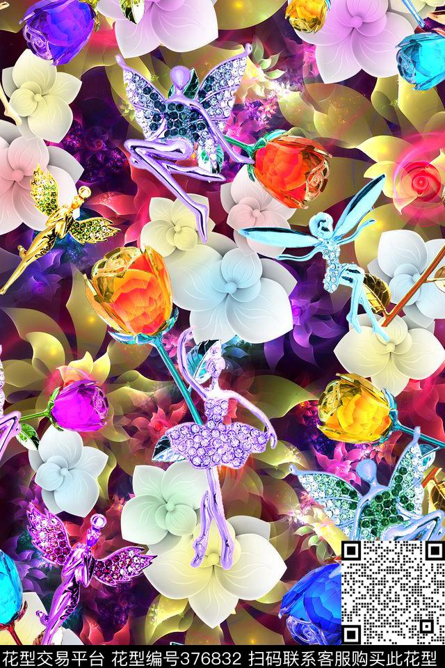 珠宝花卉珠宝宝石数码印花华亿平台下载（图片编号: 376832） - 瓦栏（Walan）