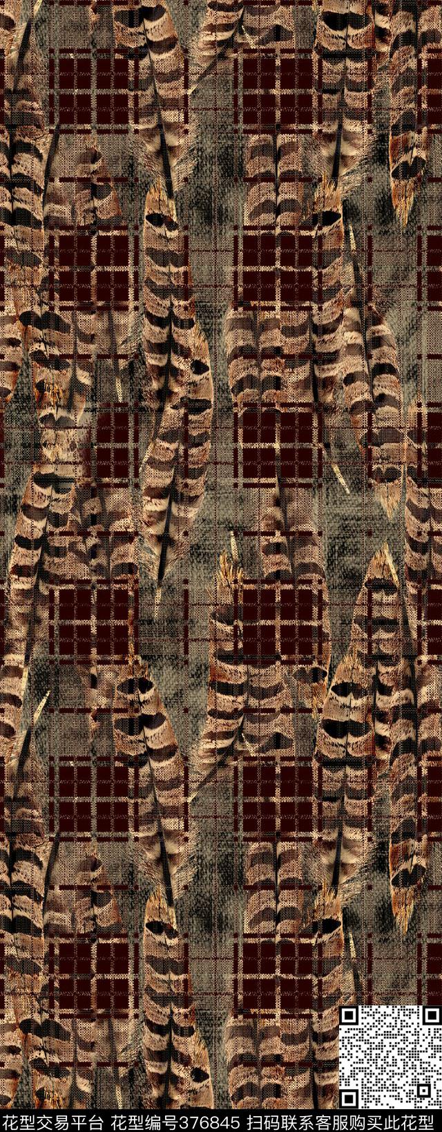 动物格子羽毛传统印花华亿平台下载（图片编号: 376845） - 瓦栏（Walan）