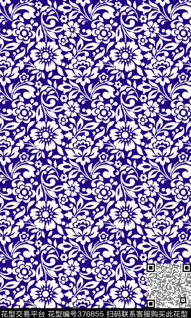 青花瓷名族花卉图案民族传统印花华亿平台下载（图片编号: 376855） - 瓦栏（Walan）