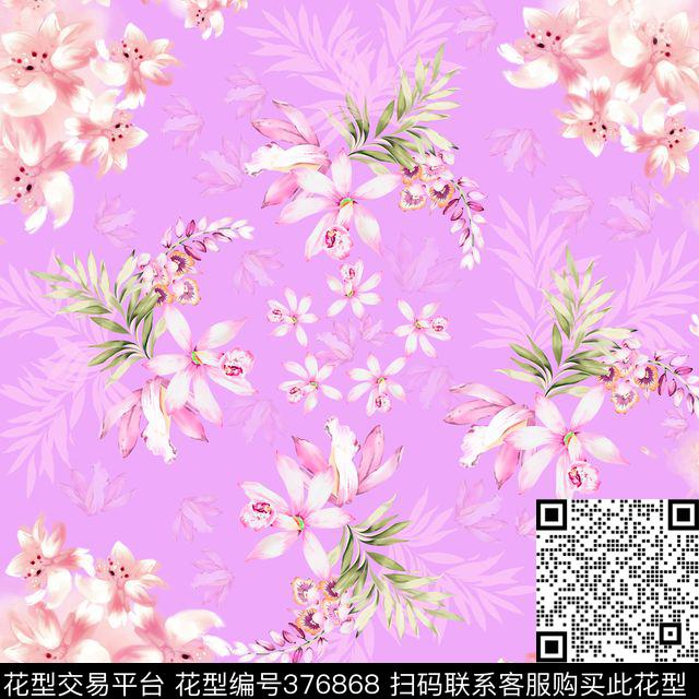 花卉柔美方巾数码印花华亿平台下载（图片编号: 376868） - 瓦栏（Walan）