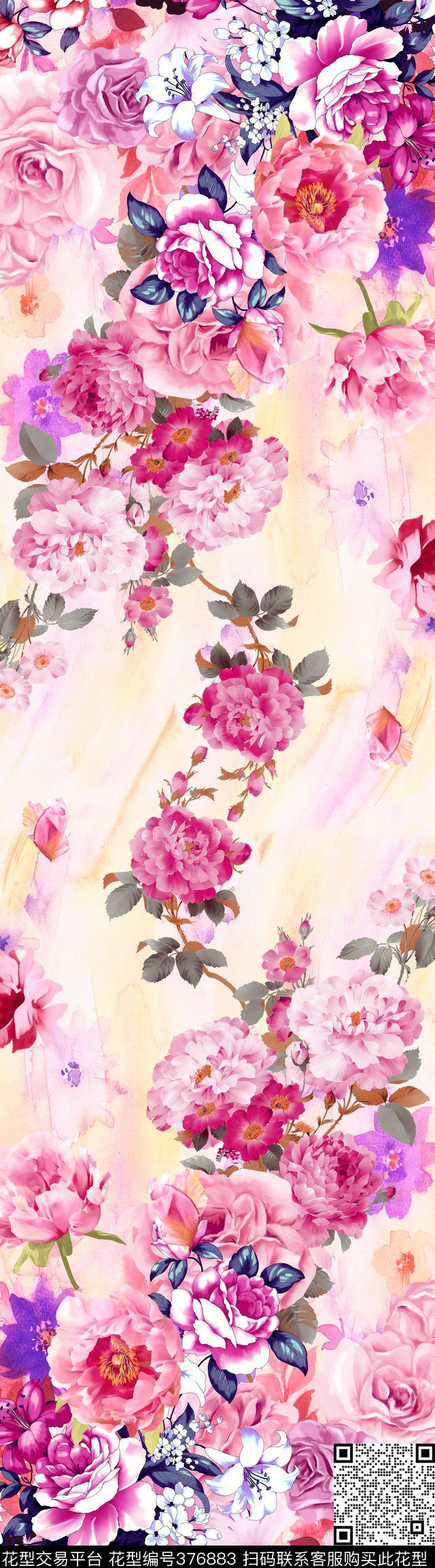 花卉背景长巾数码印花华亿平台下载（图片编号: 376883） - 瓦栏（Walan）