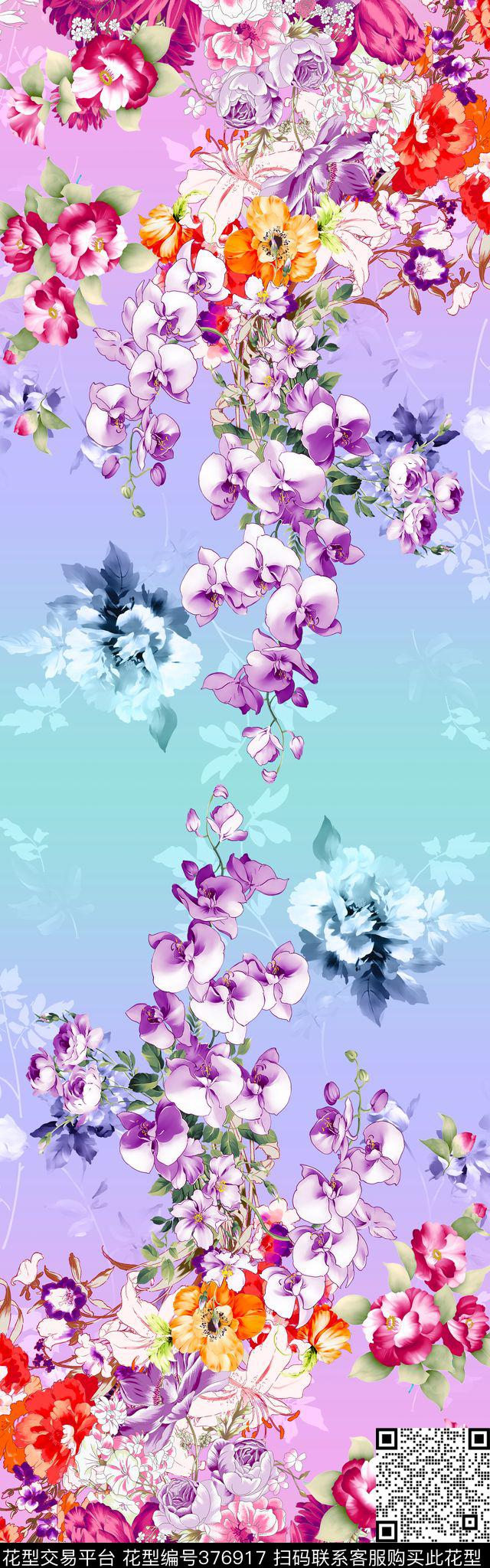 花卉渐变长巾数码印花华亿平台下载（图片编号: 376917） - 瓦栏（Walan）