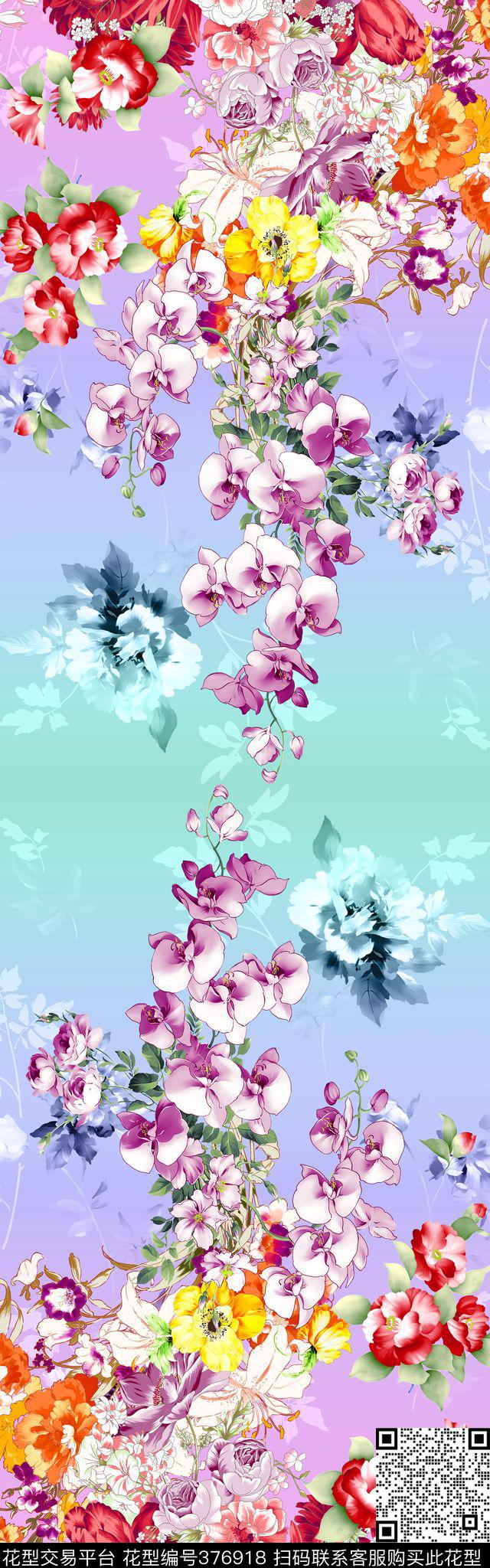 花卉渐变长巾数码印花华亿平台下载（图片编号: 376918） - 瓦栏（Walan）