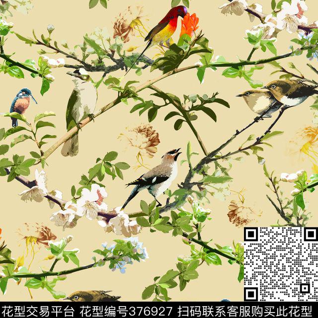 花卉鸟花鸟图案传统印花华亿平台下载（图片编号: 376927） - 瓦栏（Walan）