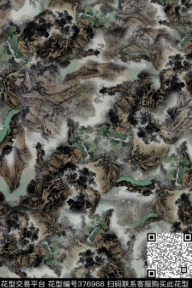 中国风水墨画民族风数码印花华亿平台下载（图片编号: 376968） - 瓦栏（Walan）
