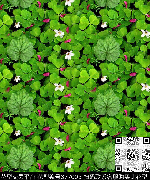 数码印四叶草小白花数码印花华亿平台下载（图片编号: 377005） - 瓦栏（Walan）