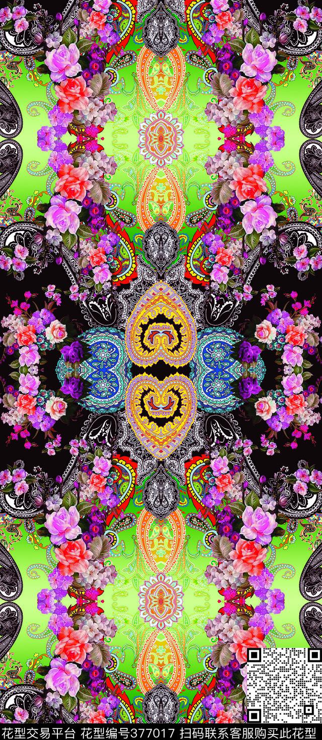 花海中国风数码印花华亿平台下载（图片编号: 377017） - 瓦栏（Walan）