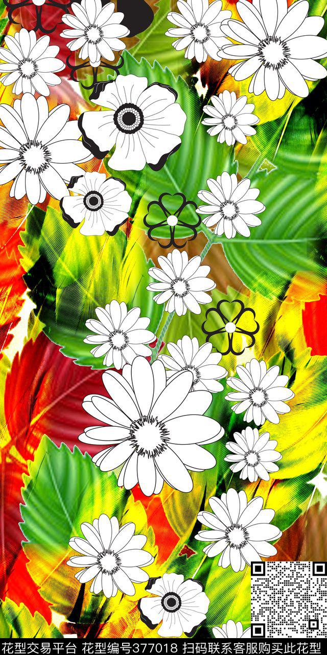 鸟羽树叶花卉写意传统印花华亿平台下载（图片编号: 377018） - 瓦栏（Walan）