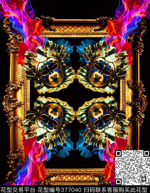 面具英伦金黄数码印花华亿平台下载（图片编号: 377040） - 瓦栏（Walan）