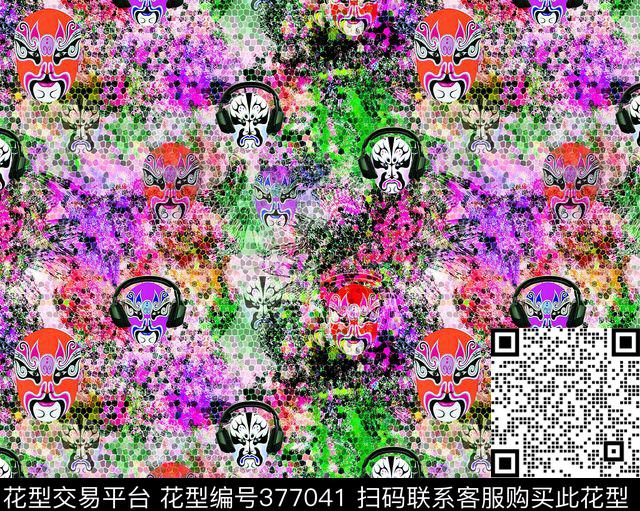变脸京剧中国风数码印花华亿平台下载（图片编号: 377041） - 瓦栏（Walan）