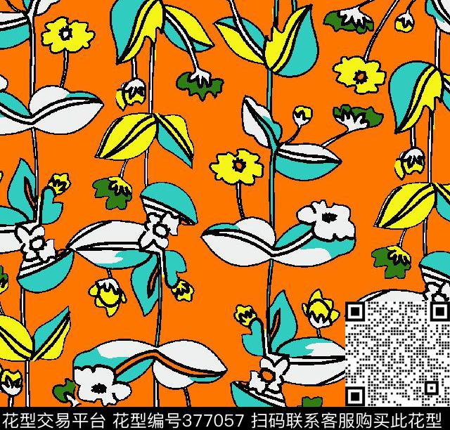 花朵亮色热带植物树叶传统印花华亿平台下载（图片编号: 377057） - 瓦栏（Walan）
