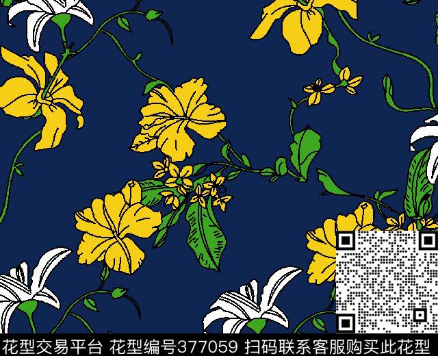 花朵亮色热带植物2015年春夏新华亿平台传统印花华亿平台下载（图片编号: 377059） - 瓦栏（Walan）