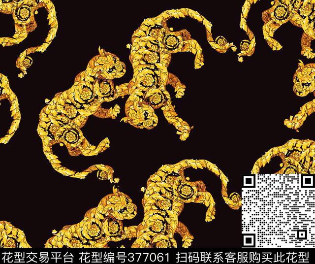 金虎下山虎中国虎传统印花华亿平台下载（图片编号: 377061） - 瓦栏（Walan）