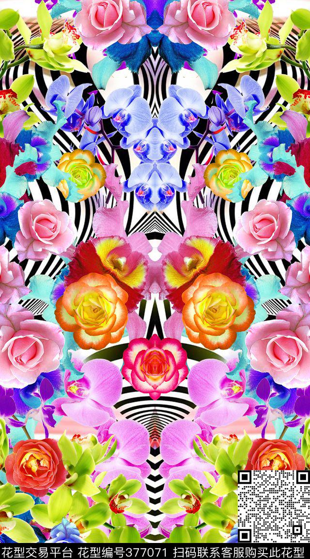 玫瑰花卉蝴蝶花卉定位花数码印花华亿平台下载（图片编号: 377071） - 瓦栏（Walan）