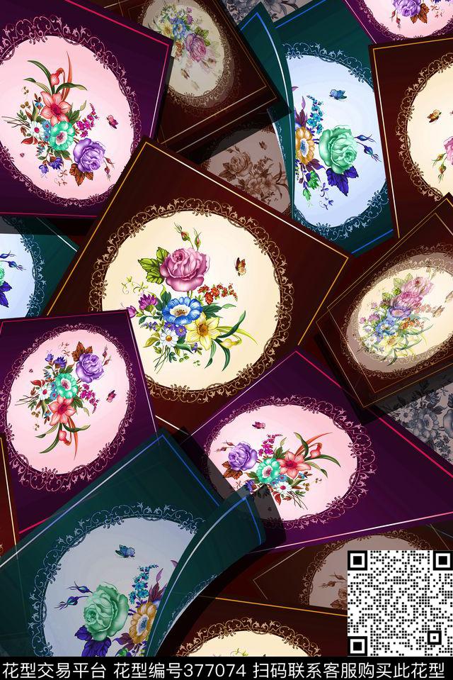 方巾花卉油画数码印花华亿平台下载（图片编号: 377074） - 瓦栏（Walan）