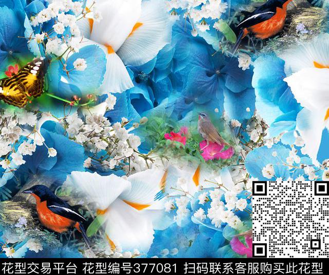 兰花四季鸟数码印花华亿平台下载（图片编号: 377081） - 瓦栏（Walan）