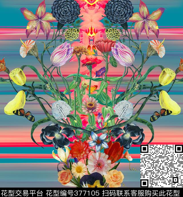 几何花卉抽象花卉花朵数码印花华亿平台下载（图片编号: 377105） - 瓦栏（Walan）
