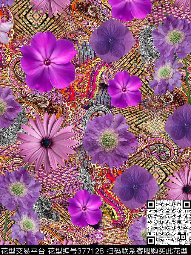 欧式欧式花纹火腿纹花卉数码印花华亿平台下载（图片编号: 377128） - 瓦栏（Walan）