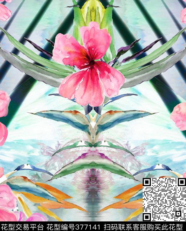 花卉花朵镜像数码印花华亿平台下载（图片编号: 377141） - 瓦栏（Walan）