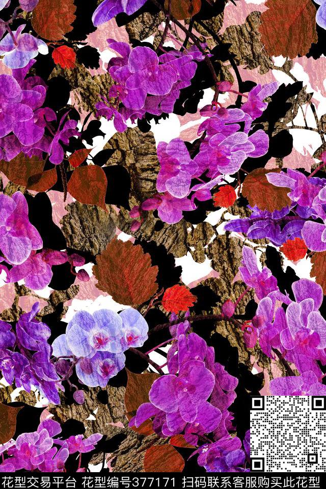 迷彩树纹兰花数码印花华亿平台下载（图片编号: 377171） - 瓦栏（Walan）