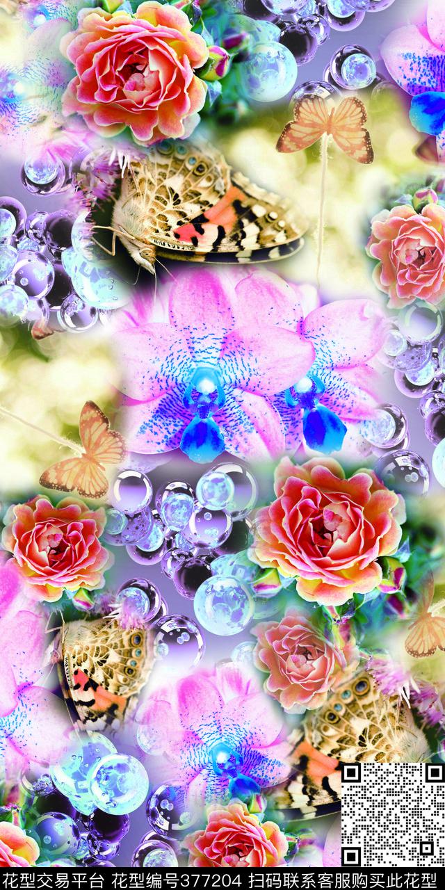 时尚花光圈花卉数码印花华亿平台下载（图片编号: 377204） - 瓦栏（Walan）