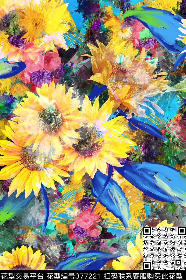 数码手绘女装手绘花卉花卉组合数码印花华亿平台下载（图片编号: 377221） - 瓦栏（Walan）