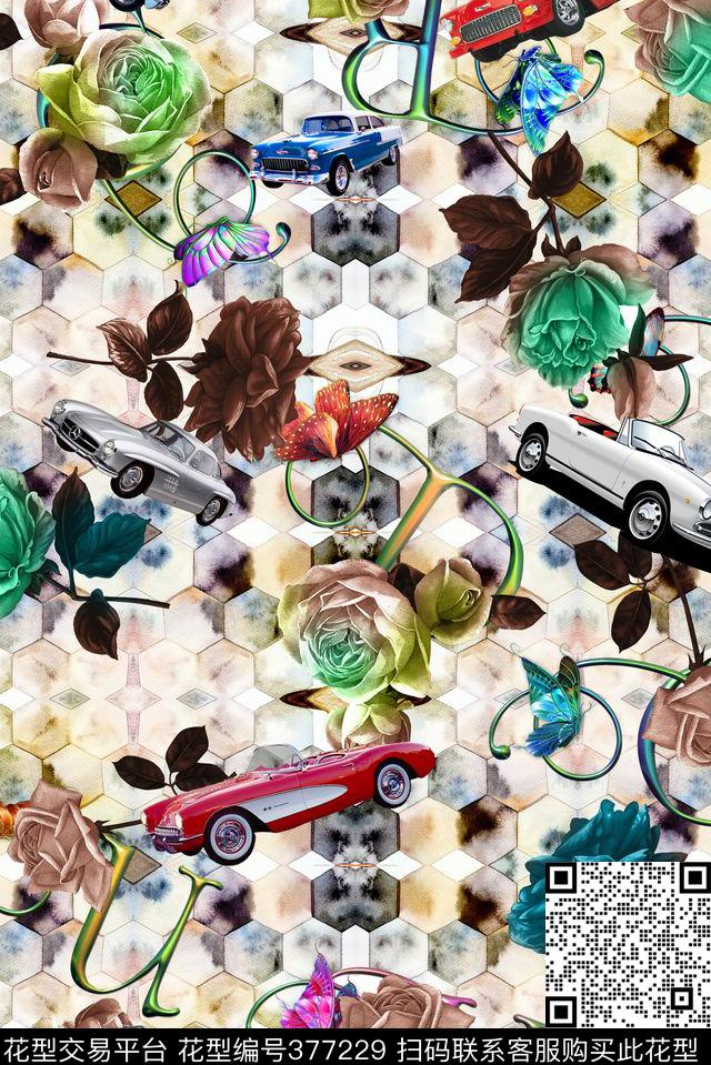 时尚老爷车老爷车花流行时尚花等数码印花华亿平台下载（图片编号: 377229） - 瓦栏（Walan）