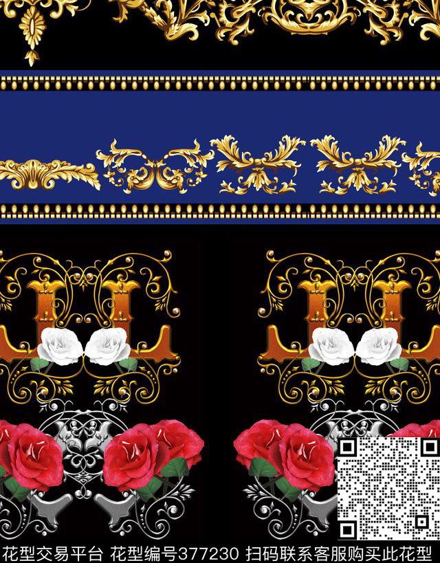 花边金属玫瑰数码印花华亿平台下载（图片编号: 377230） - 瓦栏（Walan）