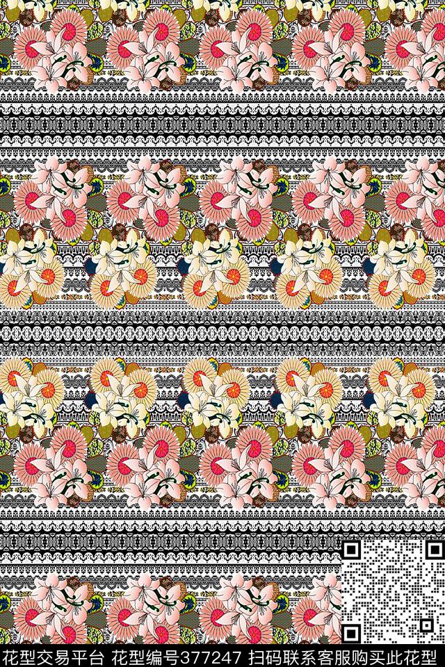 几何几何花矢量传统印花华亿平台下载（图片编号: 377247） - 瓦栏（Walan）