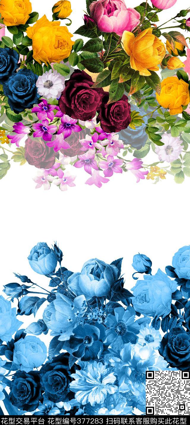 数码定位花卉玫瑰花卉数码印花华亿平台下载（图片编号: 377283） - 瓦栏（Walan）