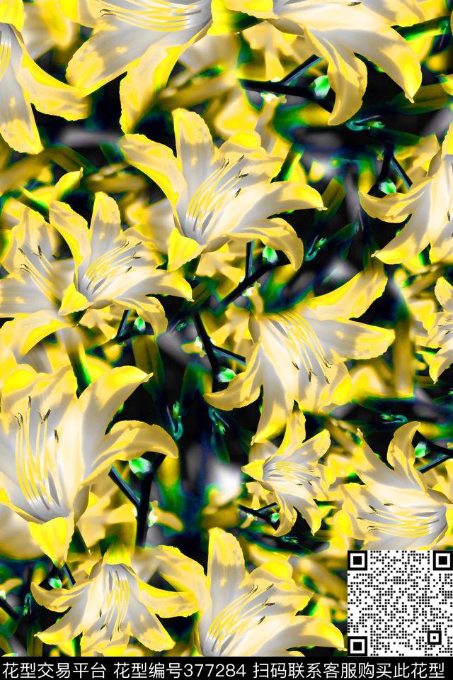 花卉花朵大花数码印花华亿平台下载（图片编号: 377284） - 瓦栏（Walan）