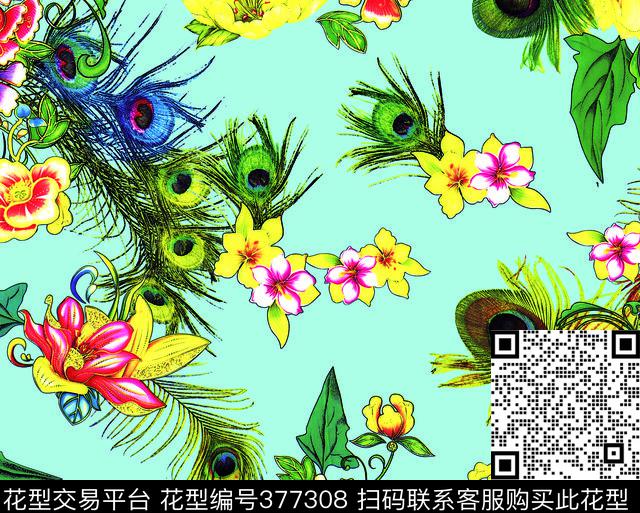 羽毛月季花传统印花华亿平台下载（图片编号: 377308） - 瓦栏（Walan）