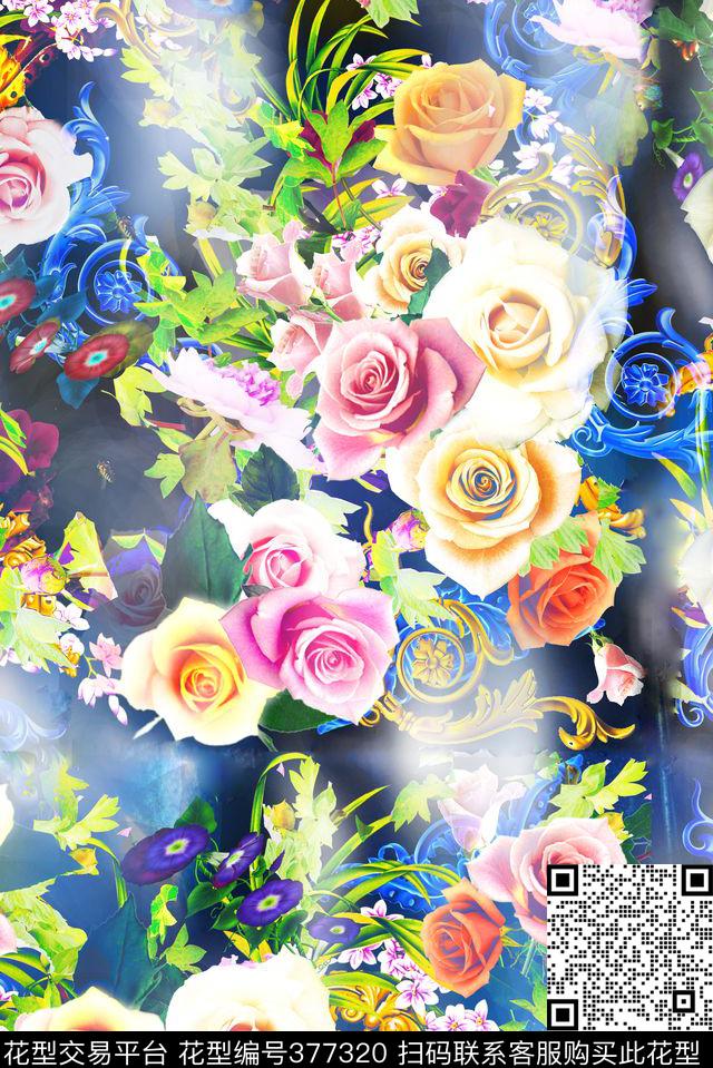 幻彩花卉组合花卉数码印花华亿平台下载（图片编号: 377320） - 瓦栏（Walan）